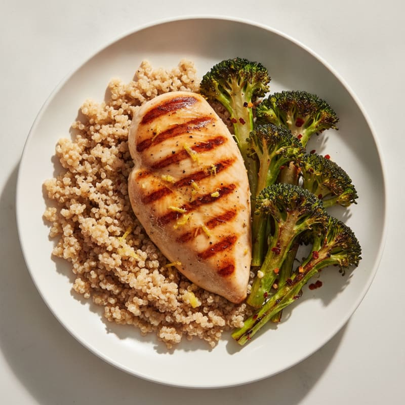 Grilled Chicken Breast with Quinoa and Roasted Broccoli