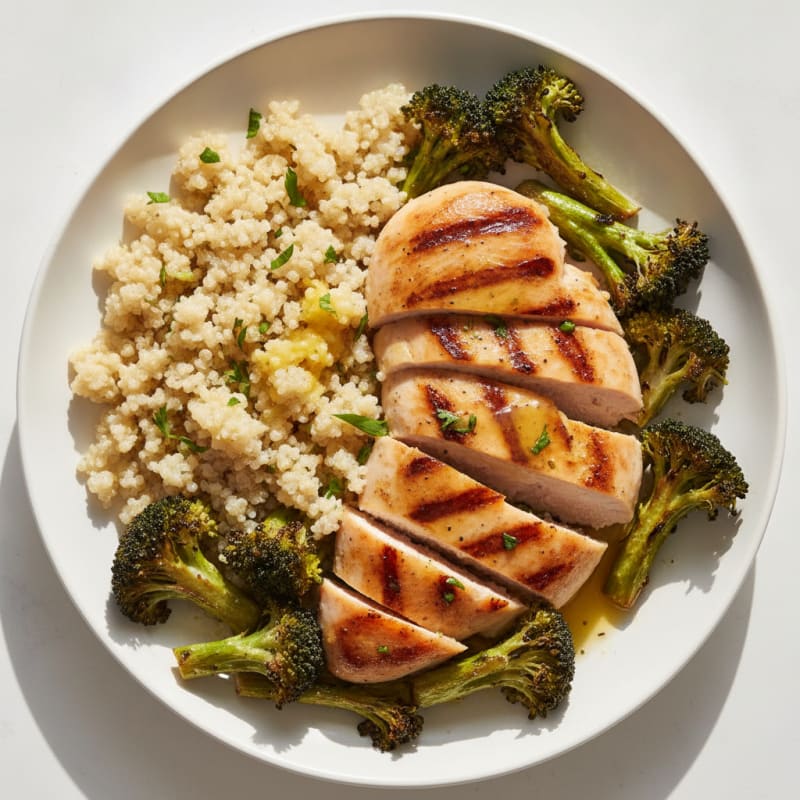 Grilled Chicken Breast with Quinoa and Roasted Broccoli