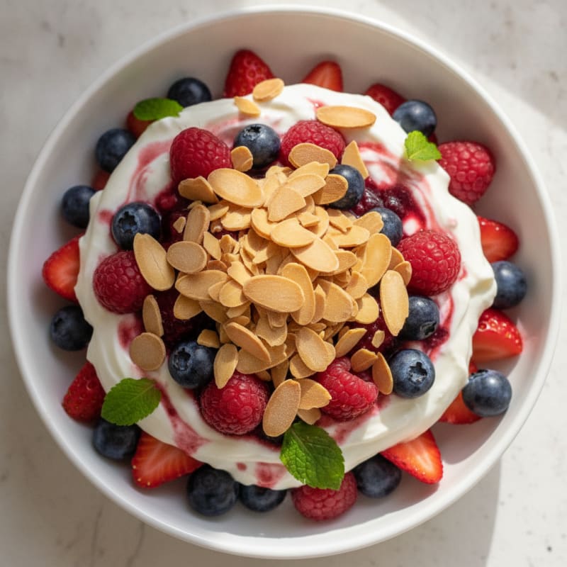 Greek Yogurt Protein Parfait with Mixed Berries and Almonds