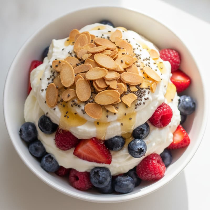 Creamy Greek Yogurt Protein Parfait with Berries and Almonds