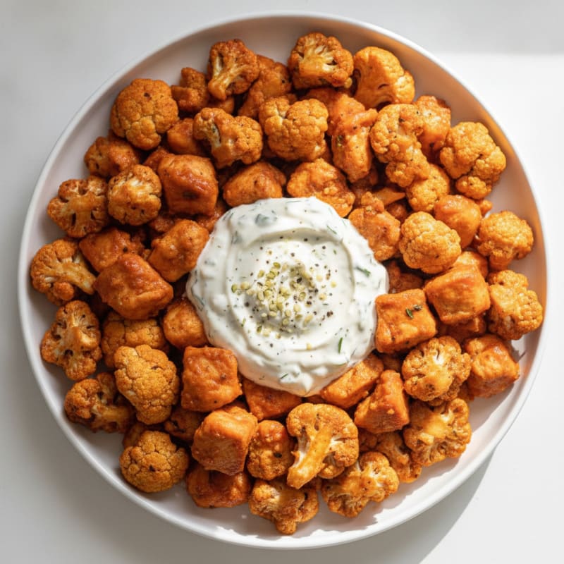 Buffalo Cauliflower and Chicken Bites with Ranch Dip