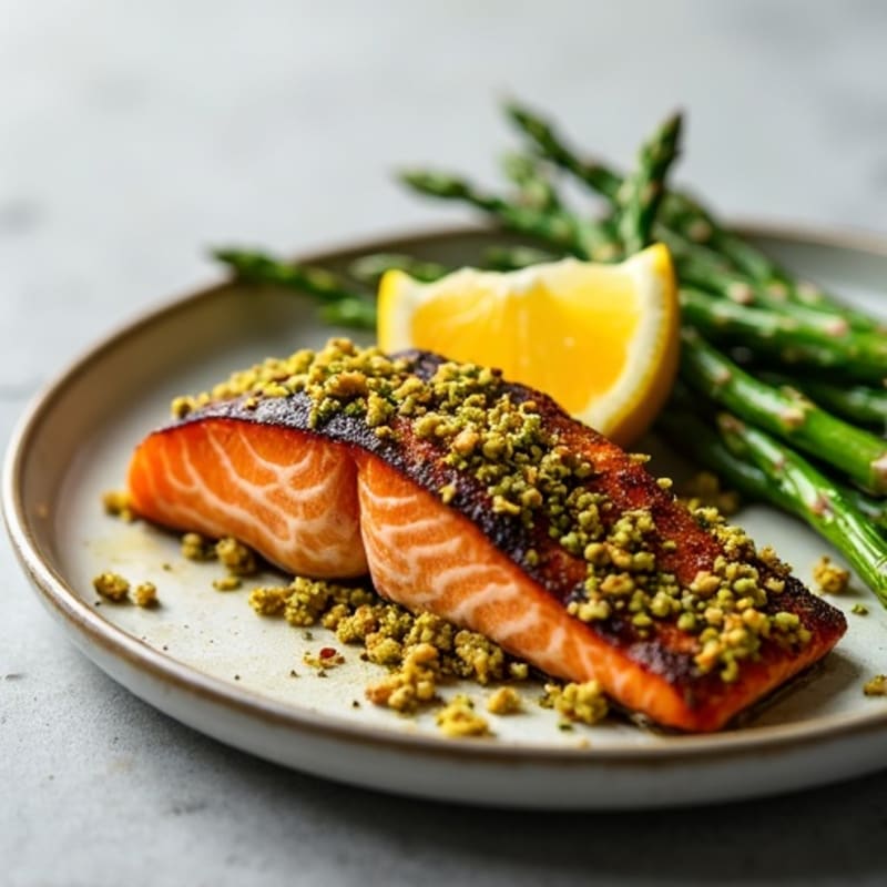 Pistachio-Crusted Roasted Salmon with Fresh Asparagus