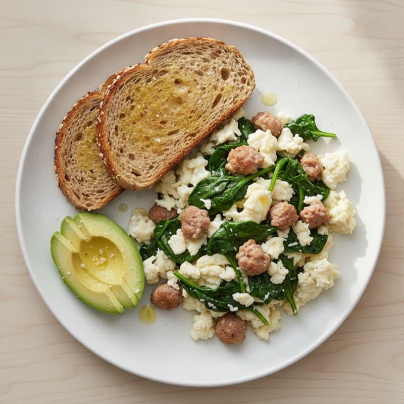 Egg White and Turkey Sausage Scramble with Spinach