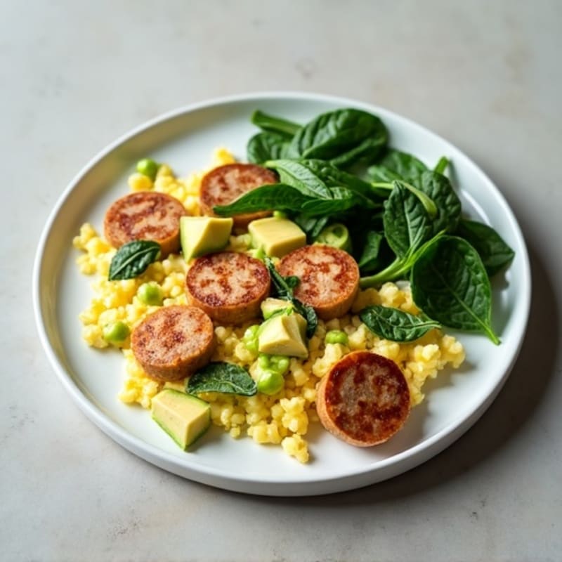 Egg White and Spinach Scramble with Turkey Sausage
