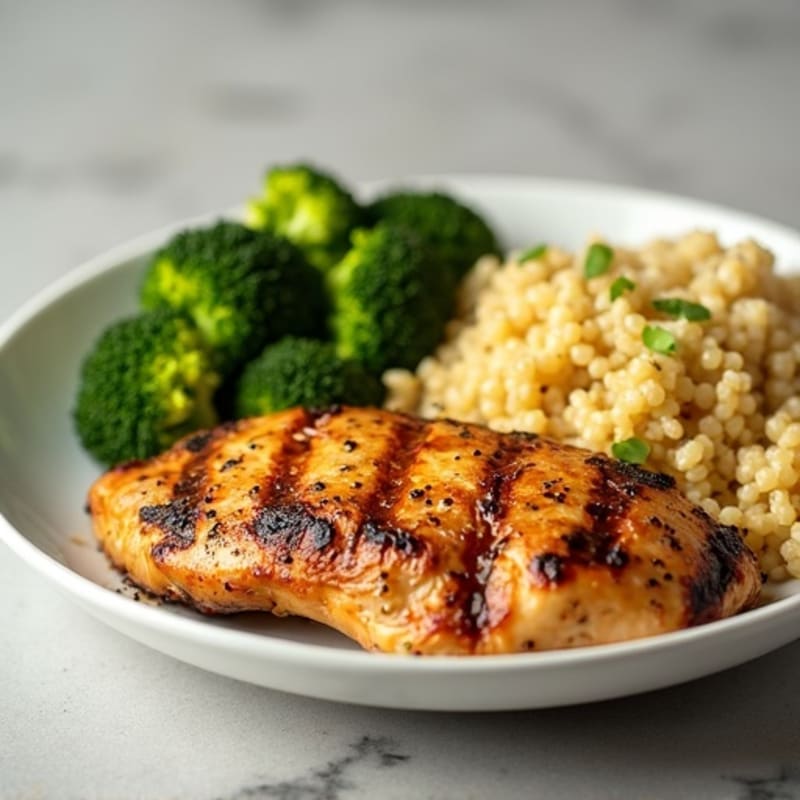 Grilled Lemon-Garlic Chicken Breast with Quinoa and Roasted Broccoli