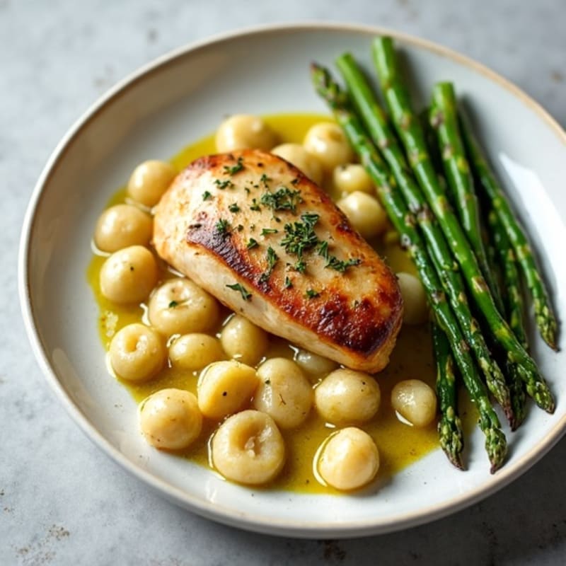 Herb Ricotta Gnocchi with Roasted Chicken and Crispy Asparagus