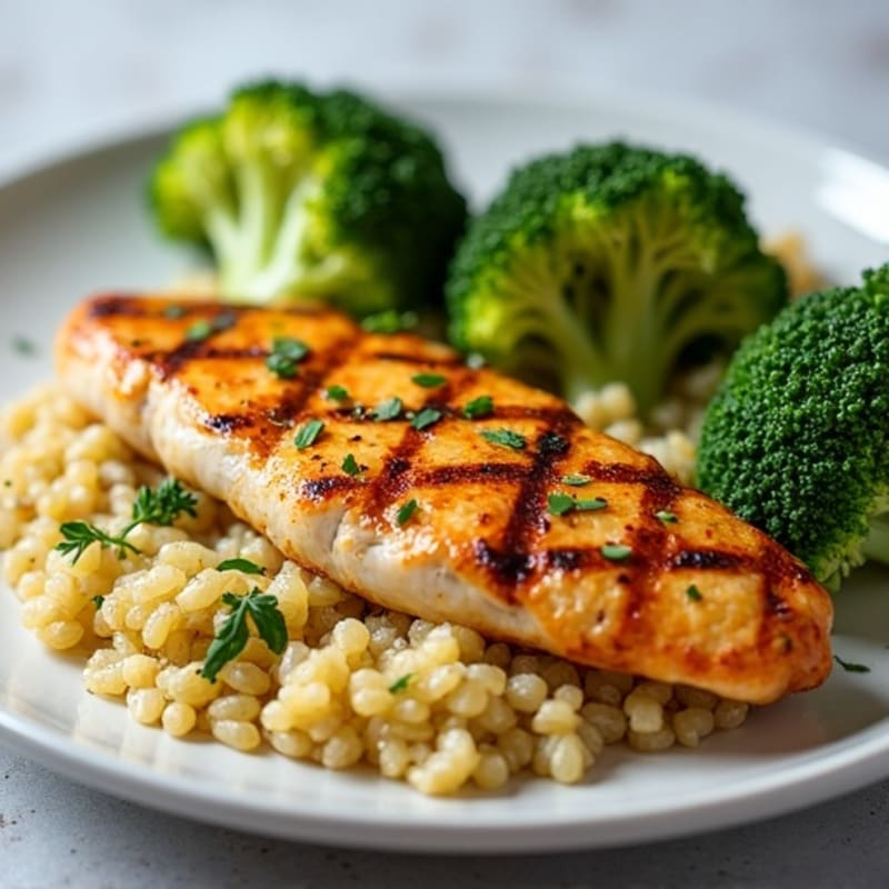 Grilled Chicken Breast with Roasted Broccoli and Quinoa