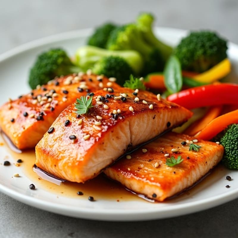 Ginger-Sesame Glazed Salmon with Crispy Vegetables