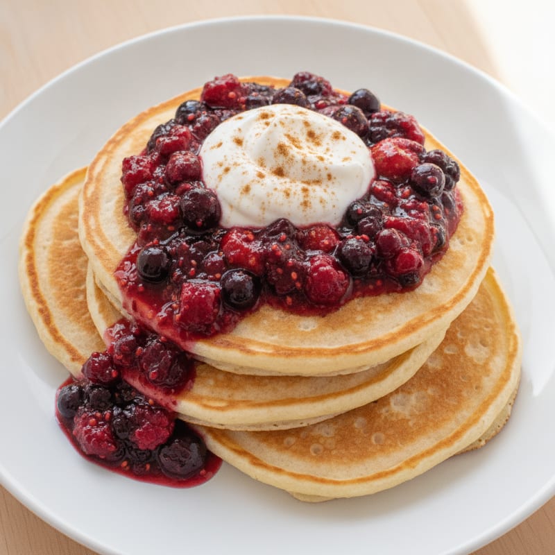 Fluffy Buttermilk Pancakes with Berry Compote