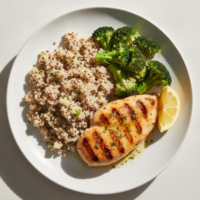 Grilled Chicken Breast with Quinoa and Steamed Broccoli