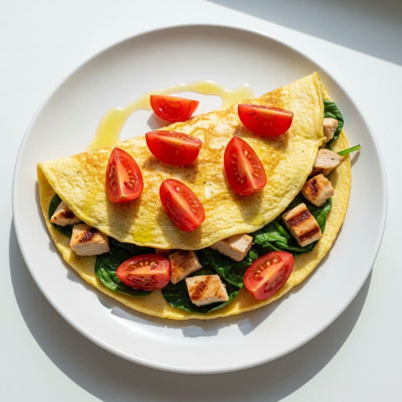 Egg White Omelette with Spinach, Tomato, and Grilled Chicken