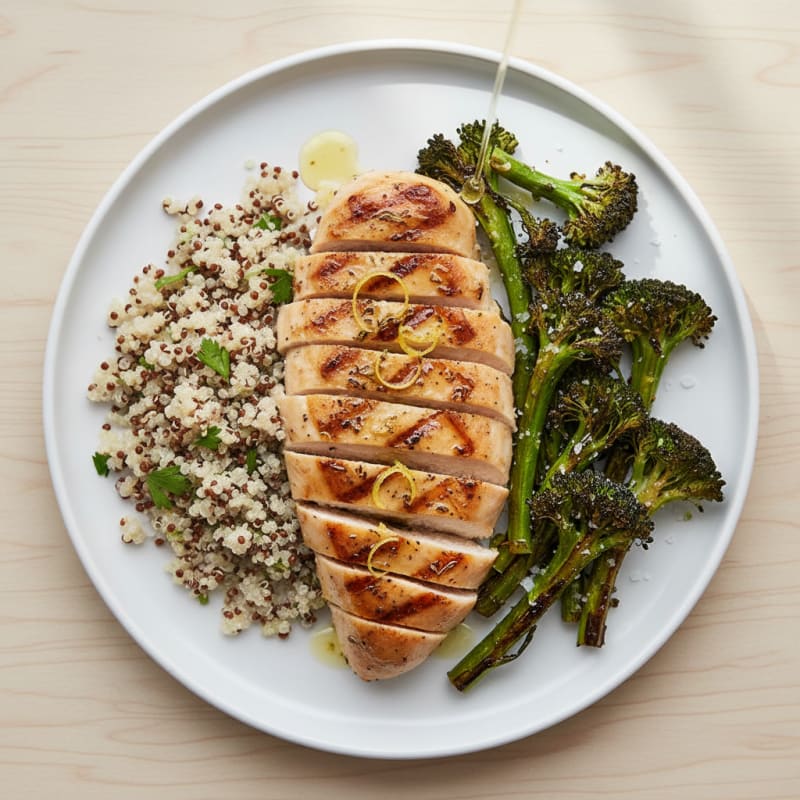 Grilled Chicken Breast with Quinoa and Roasted Broccoli