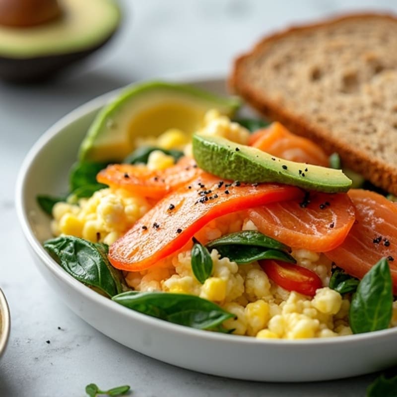 Egg White Vegetable Scramble with Smoked Salmon