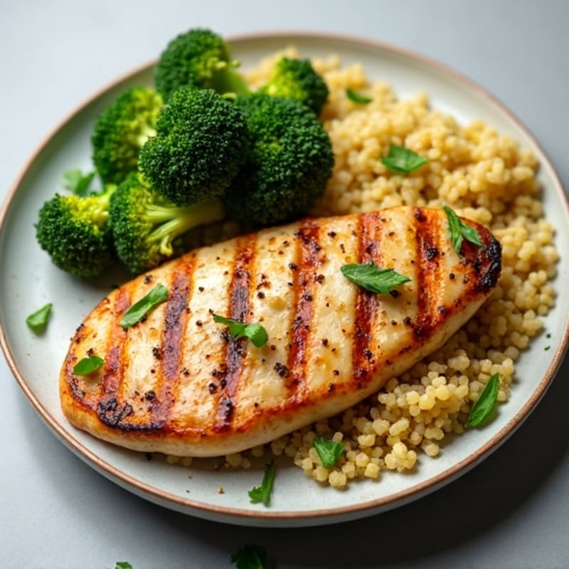 Grilled Chicken Breast with Quinoa and Steamed Broccoli