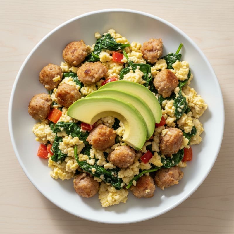 Egg White and Turkey Sausage Scramble with Spinach