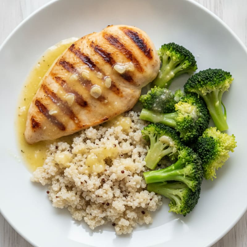 Grilled Chicken Breast with Quinoa and Steamed Broccoli