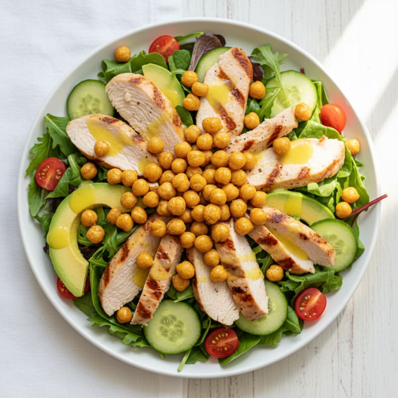 Grilled Turkey Breast Salad with Crunchy Chickpeas and Lemon Vinaigrette