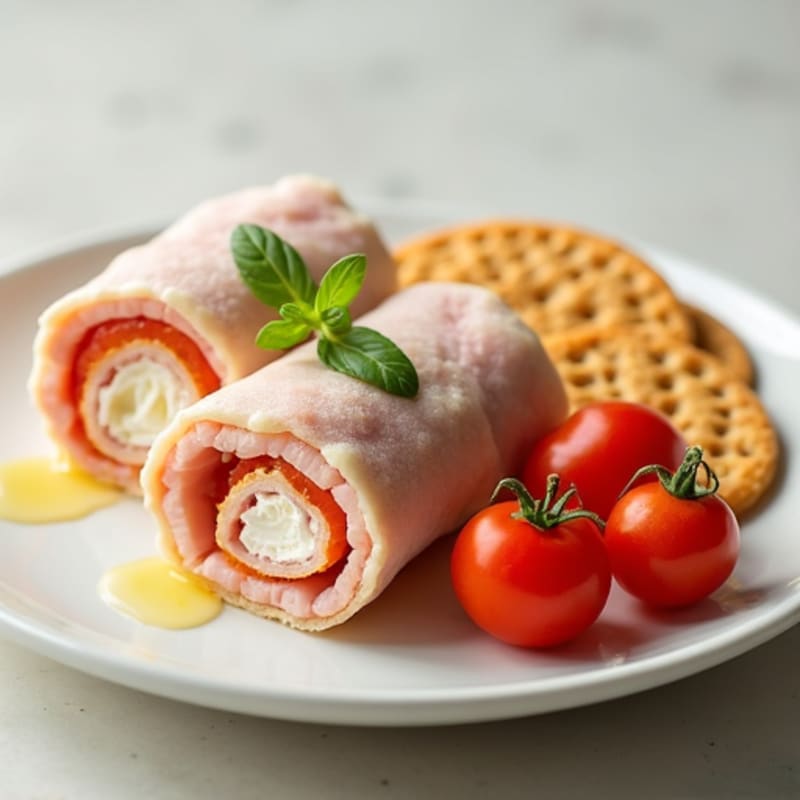Cottage Cheese and Sliced Turkey Roll-Ups with Cherry Tomatoes