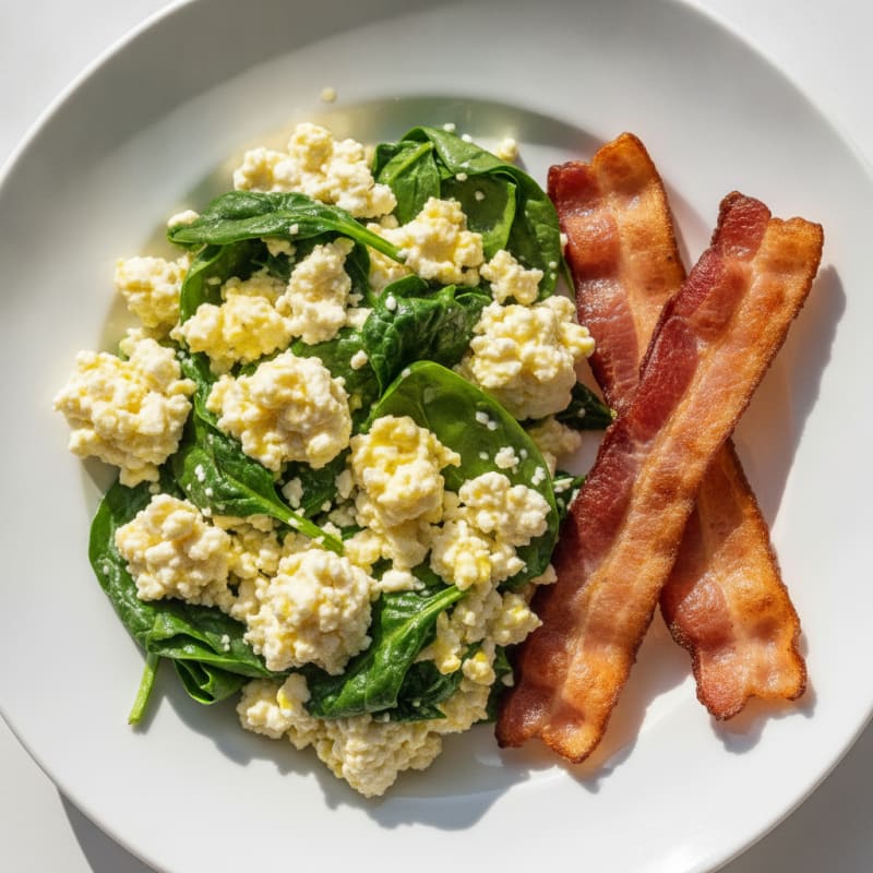 Cottage Cheese Scramble with Spinach and Turkey Bacon