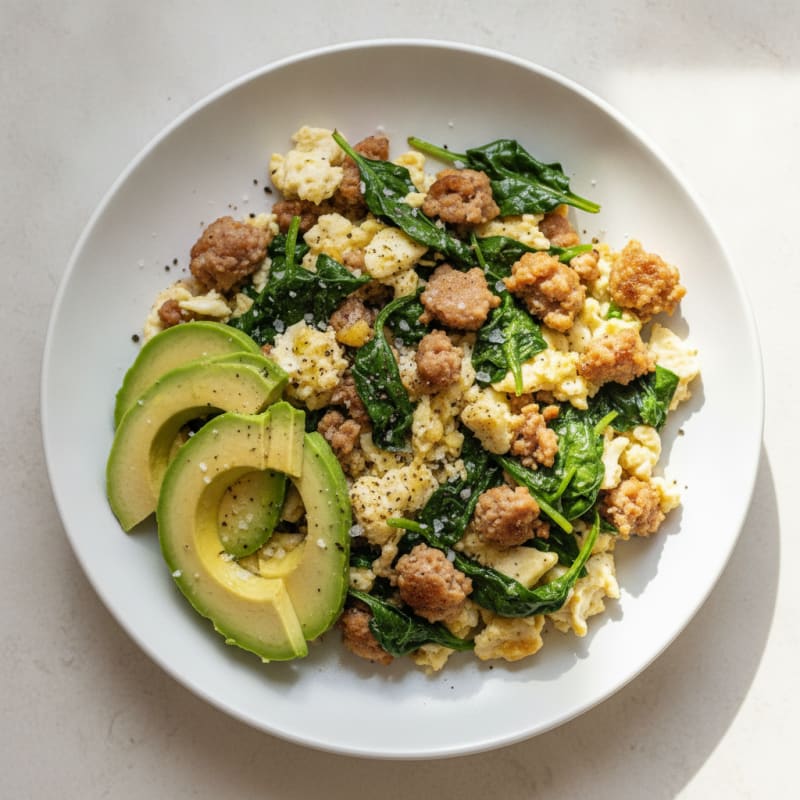 Egg White Scramble with Turkey Sausage and Spinach