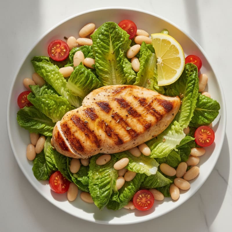 Grilled Chicken Breast with Crisp Romaine and White Bean Salad
