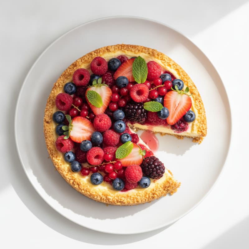 Silky Greek Yogurt Protein Cheesecake with Fresh Berries