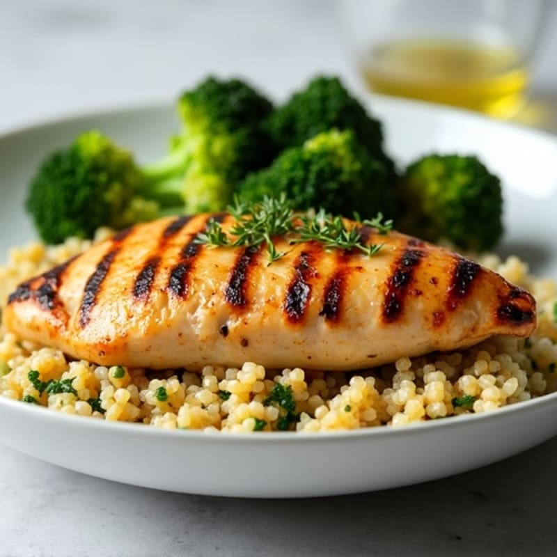 Grilled Chicken Breast with Quinoa and Roasted Broccoli