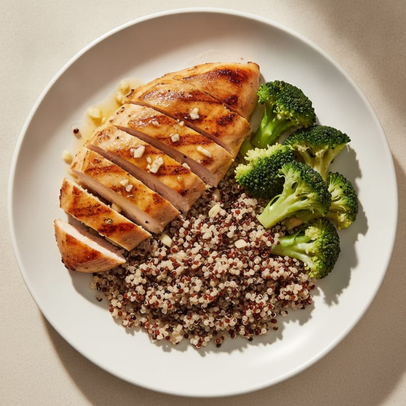 Grilled Chicken Breast with Quinoa and Steamed Broccoli