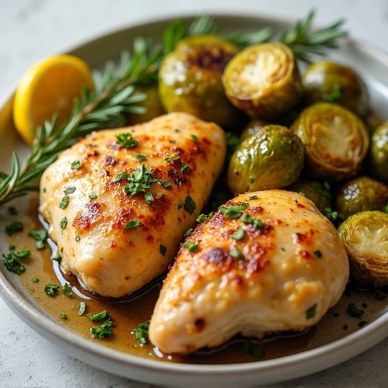 Lemon Herb Roasted Chicken with Crispy Brussels Sprouts