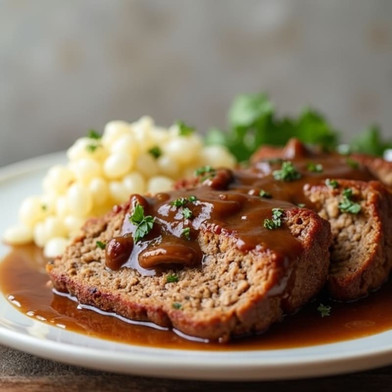 Lean Beef Meatloaf with Savory Mushroom Gravy