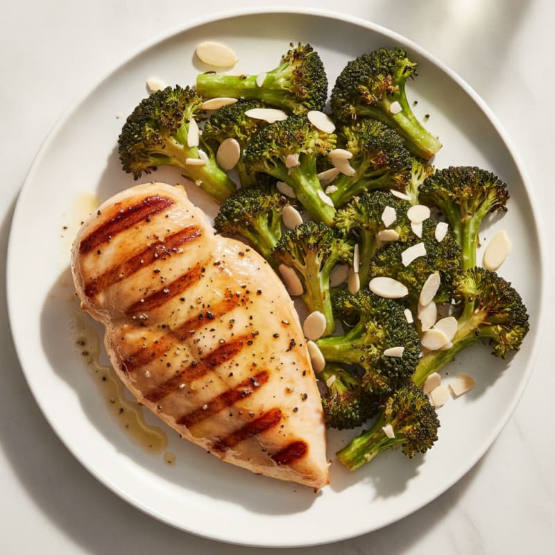 Grilled Lemon Pepper Chicken Breast with Roasted Broccoli
