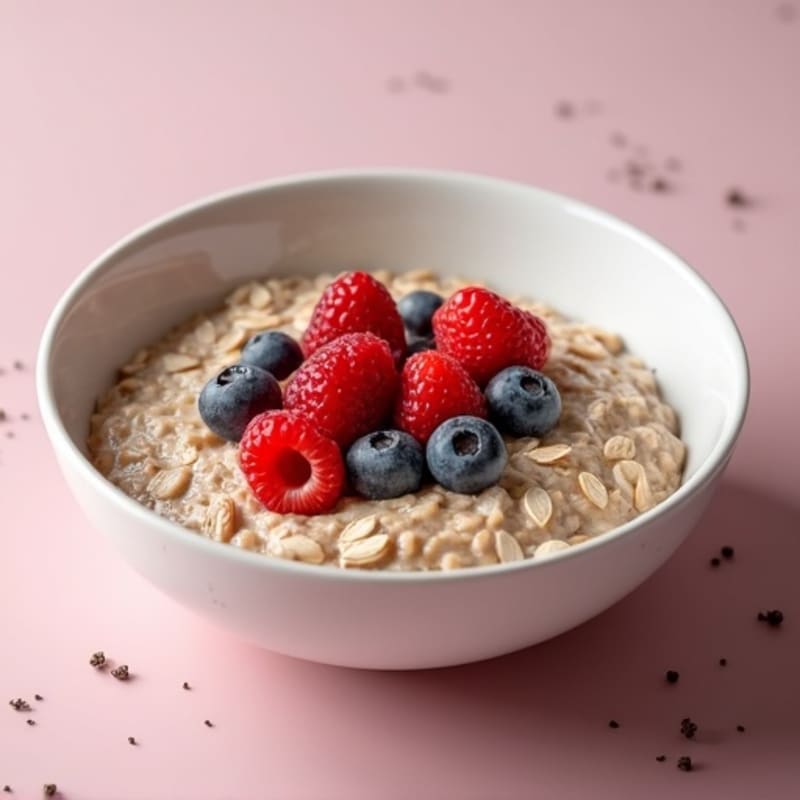 Creamy Oatmeal with Protein Powder, Chia Seeds and Fresh Berries