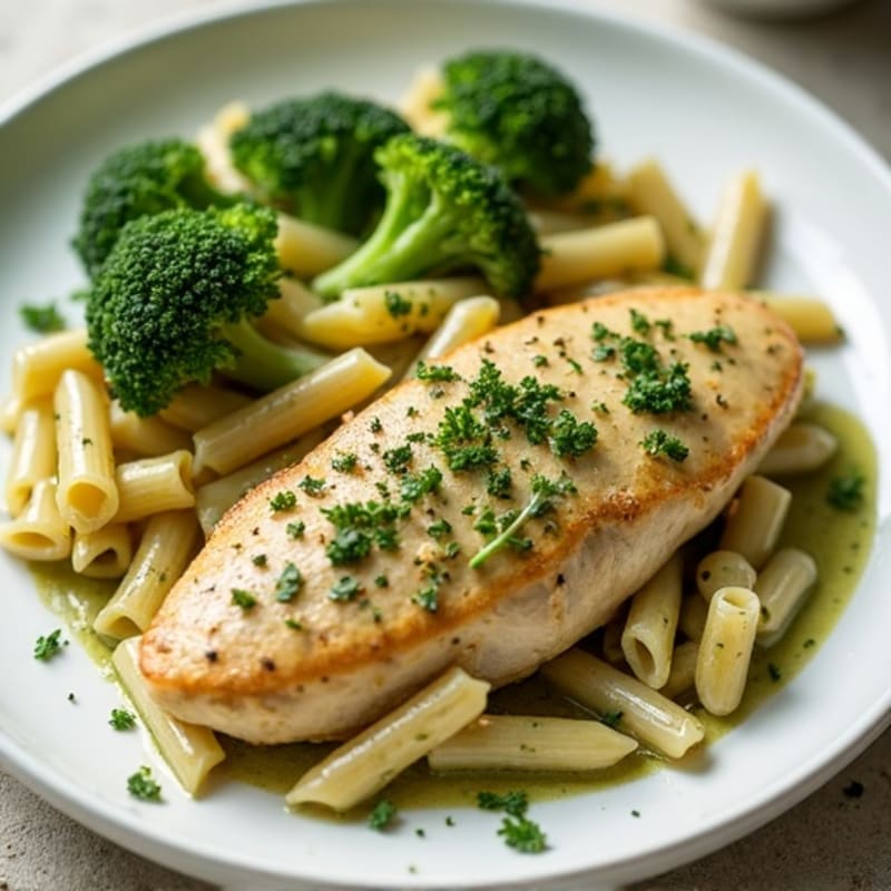 Creamy Pesto Chicken Pasta with Roasted Broccoli