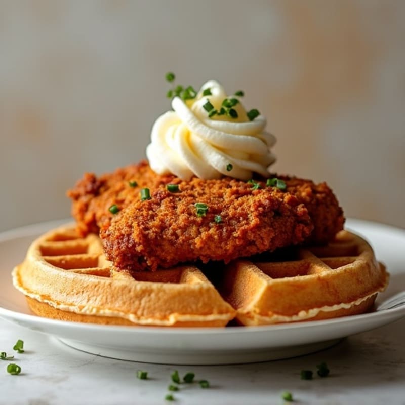 Maple-Glazed Crispy Baked Chicken with Fluffy Whole Wheat Waffles
