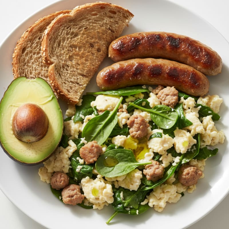 Egg White Spinach Scramble with Turkey Sausage