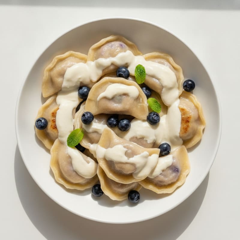 Blueberry Pierogi with Sweet Cashew Cream