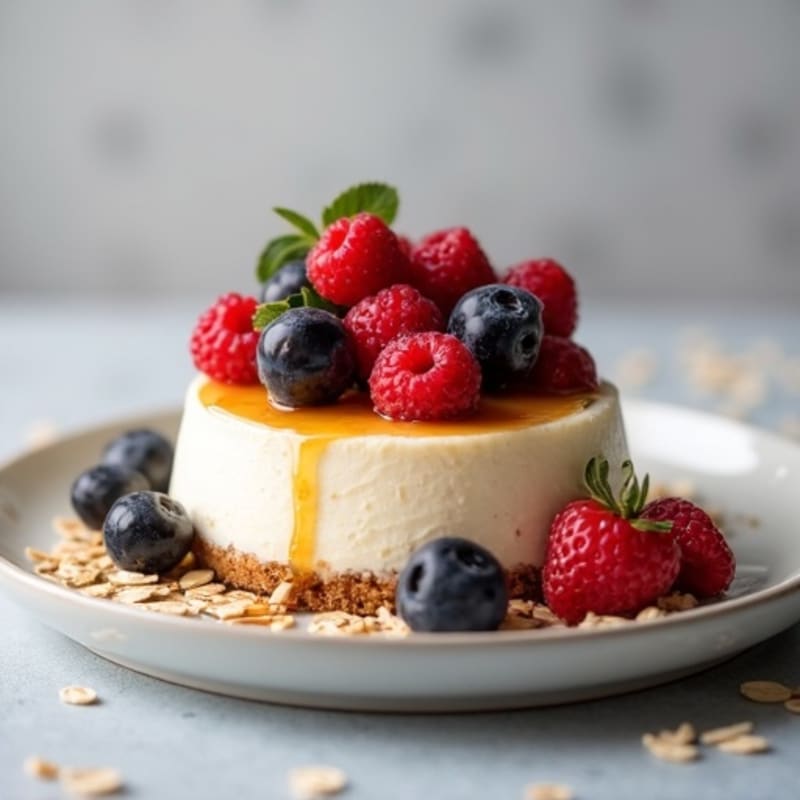 Greek Yogurt Protein Cheesecake with Mixed Berries