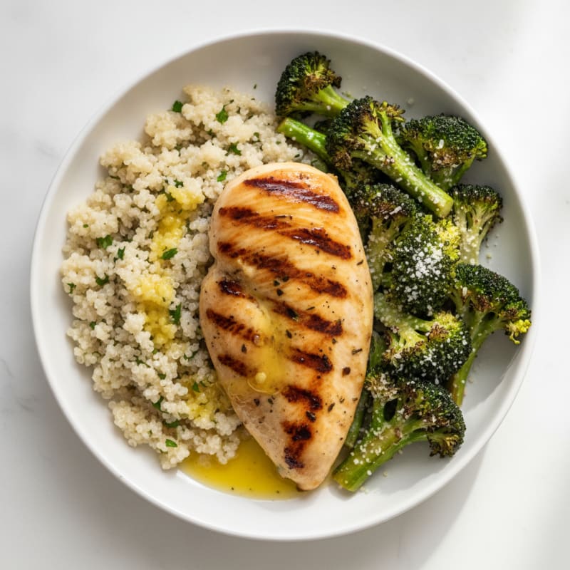 Grilled Chicken Breast with Roasted Broccoli and Quinoa