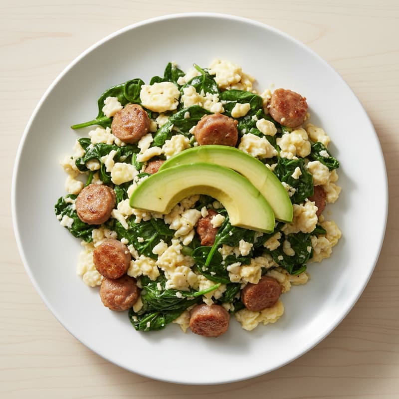Egg White and Spinach Scramble with Turkey Sausage
