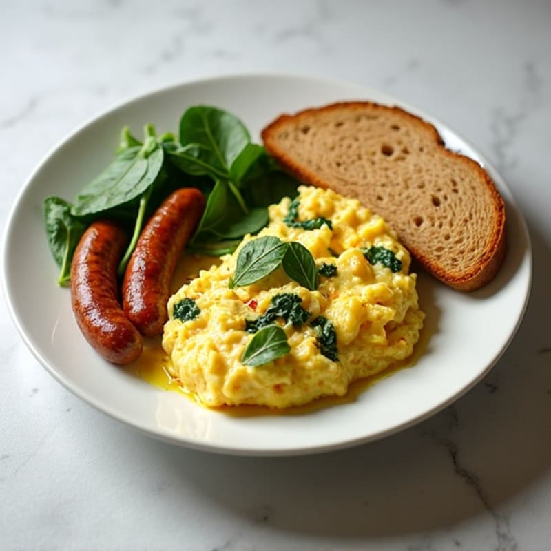 Egg White and Spinach Scramble with Turkey Sausage