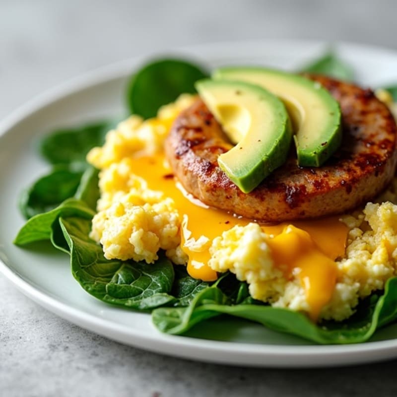 Egg White Spinach Scramble with Turkey Sausage