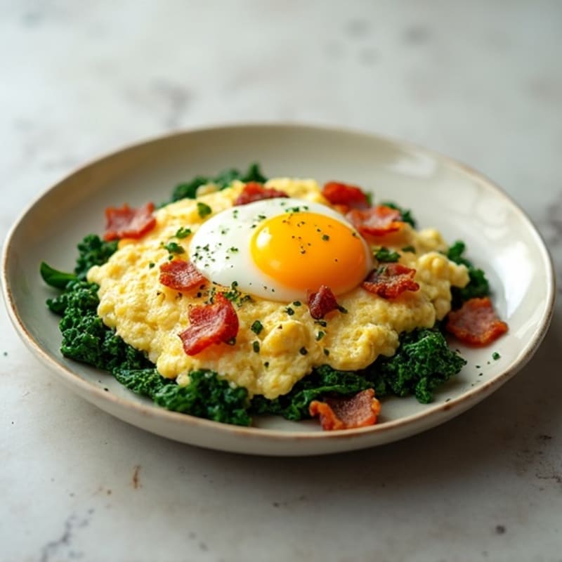 Cottage Cheese Egg Scramble with Spinach and Turkey Bacon