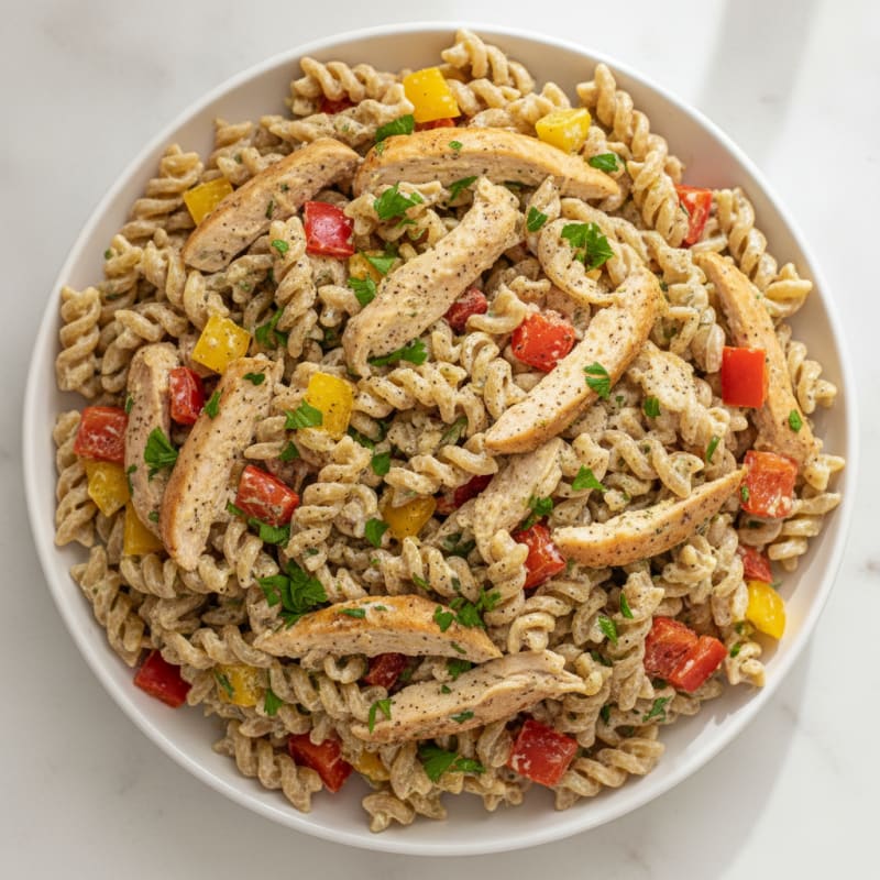 Chicken Ranch Pasta Salad with Bell Peppers