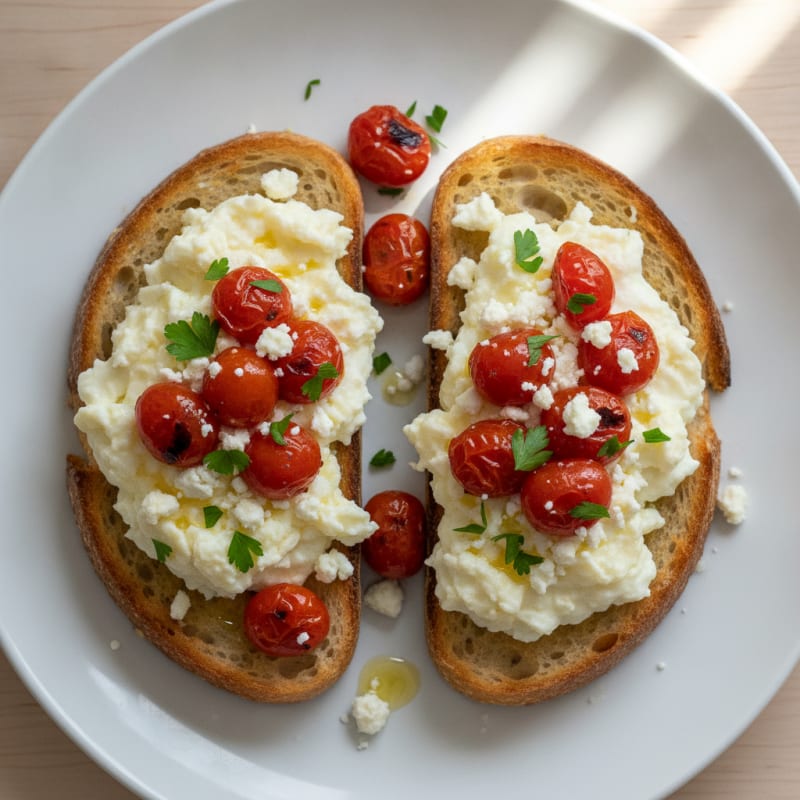 Egg White and Feta Sourdough Toast with Sautéed Tomatoes
