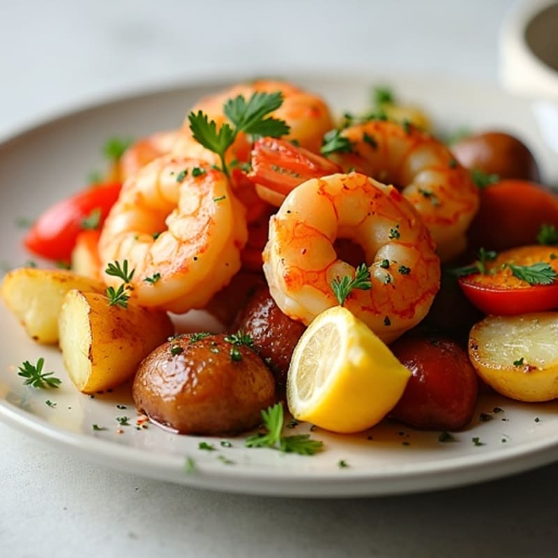 Roasted Lemon Garlic Shrimp with Crispy Potatoes and Roasted Vegetables