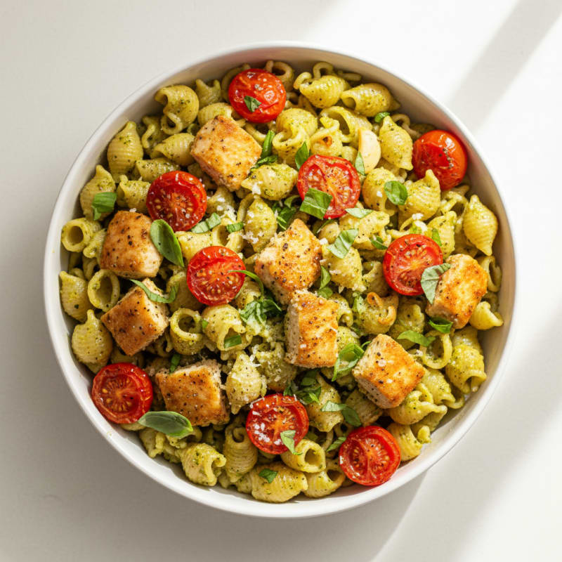 Zesty Basil Pesto Pasta with Roasted Tomatoes