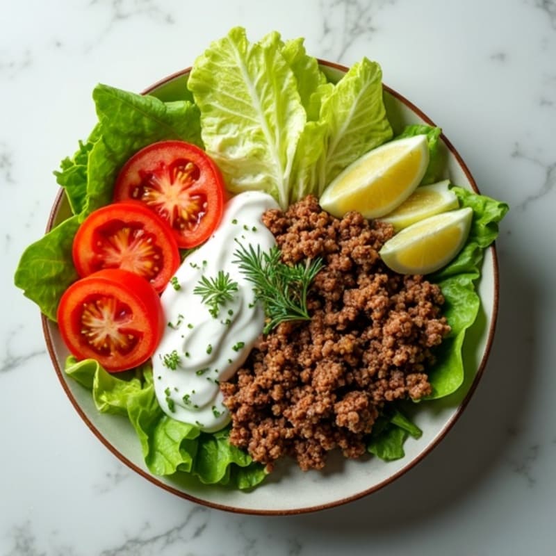 Lean Ground Beef and Crispy Lettuce Bowl with Tangy Dill Dressing