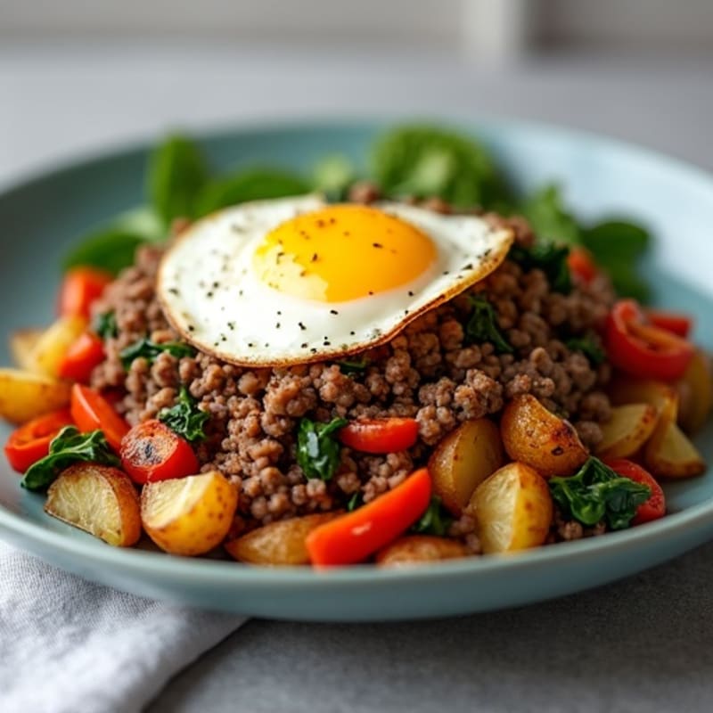 Hearty Ground Beef and Crispy Vegetable Hash with Roasted Potatoes