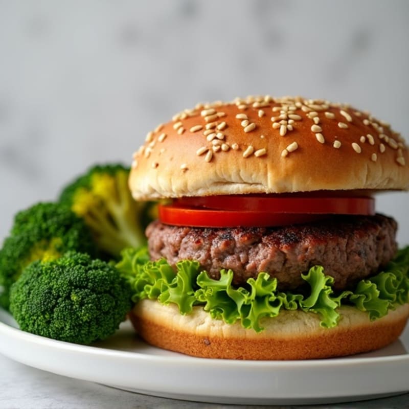 Lean Beef Burger with Crispy Roasted Broccoli