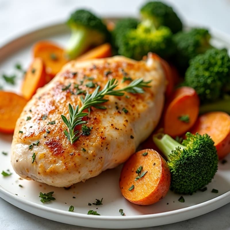 Sheet Pan Lemon Herb Chicken with Roasted Broccoli and Sweet Potatoes